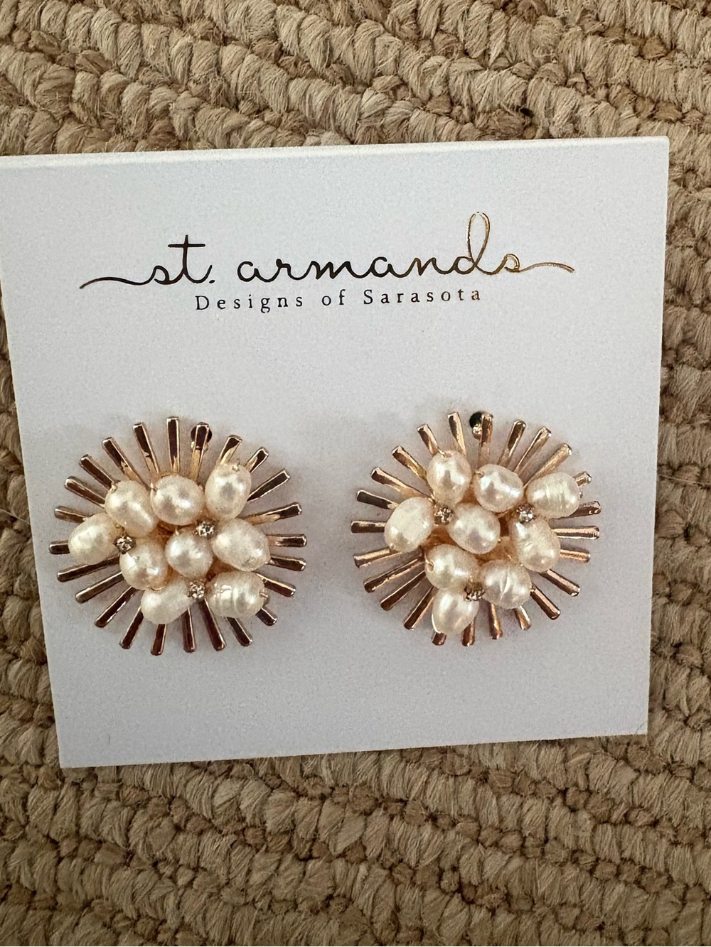 St. Armands Pearl Cluster Sunburst Earrings - Gold & Cream